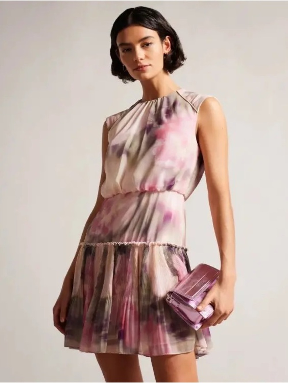 Ted Baker Amorita Brushed Watercolor Floral Pleated Mini Dress Women’s 10
